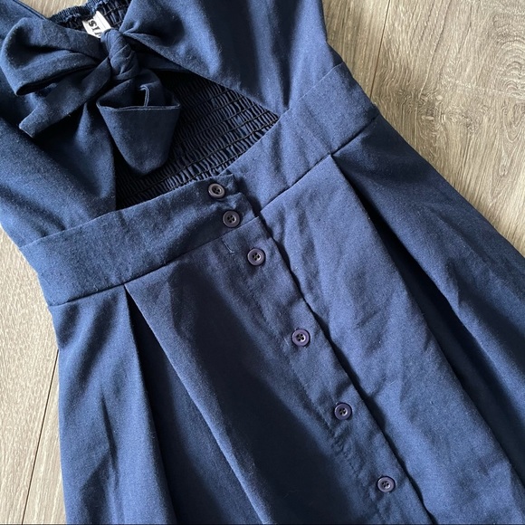 Blue High-Waisted Tie-Front Cutout Dress - Picture 4 of 5